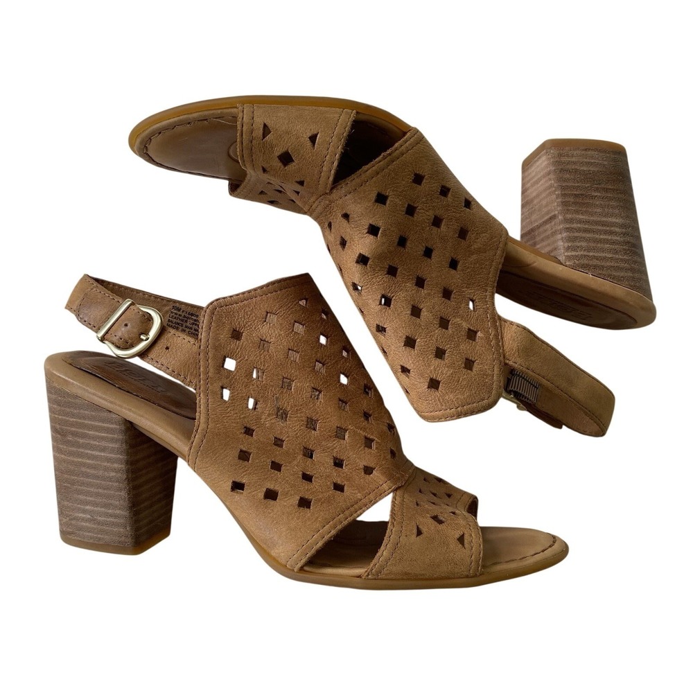 Born Sandals Womens Size 10 Slingback Brown Leather Cut-Out Open Toe Block Heels